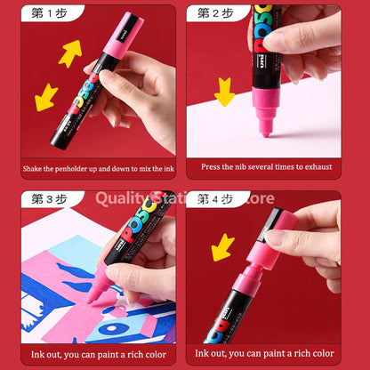 Uni Posca Marker Set - 12 Colors, Permanent & Versatile Art Markers