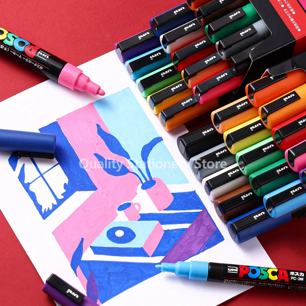 Uni Posca Marker Set - 12 Colors, Permanent & Versatile Art Markers